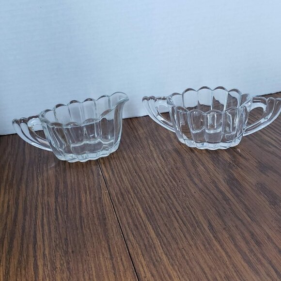 Vintage 1930s Heisey Crystolite Oval Clear Glass Cream and Sugar Set - Picture 1 of 10